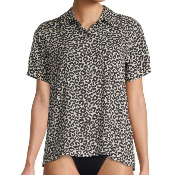 Solid & Striped Top Short Sleeve Button Up‎ Cabana Leopard UPF UV Protection XL - Picture 1 of 4